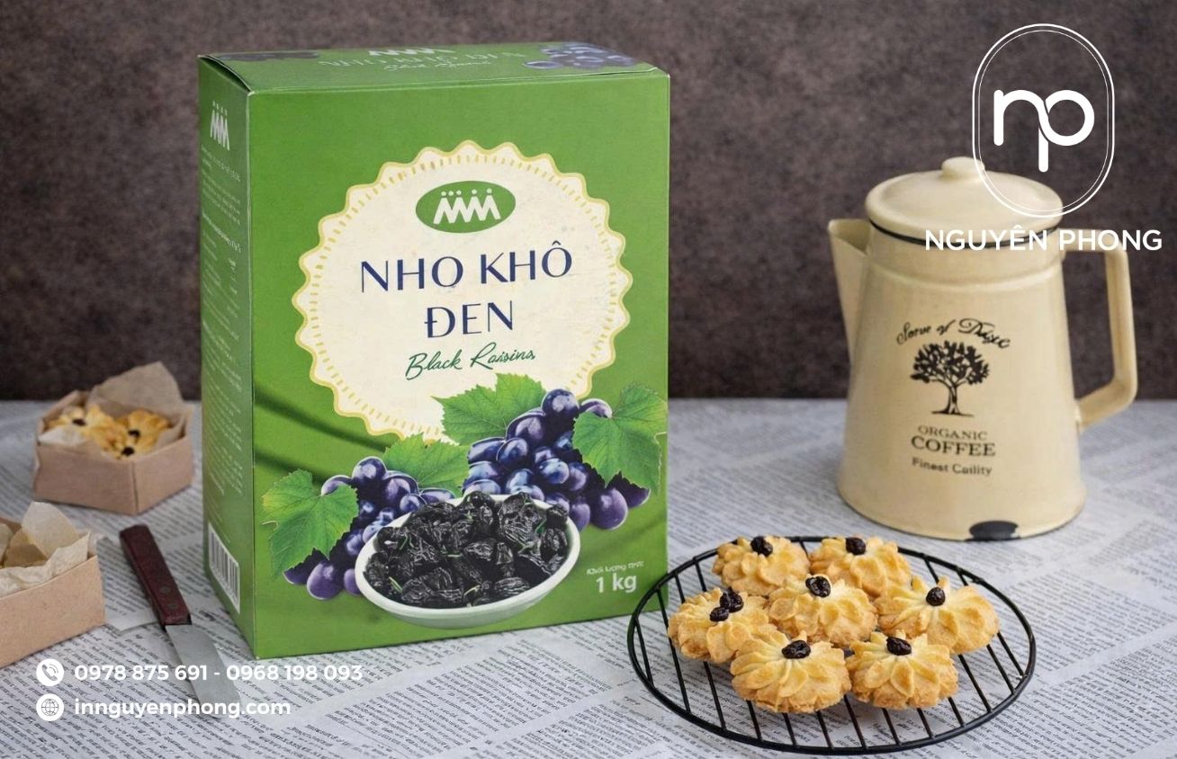 Mẫu in hộp giấy đựng nho khô đẹp 